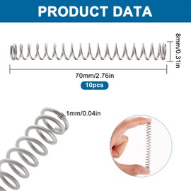 VooGenzek 10 Pieces 1 x 8 x 70 mm Compression Springs, Mini Stainless Steel Springs, Coil Compression Springs, for Shop and DIY Repair Projects