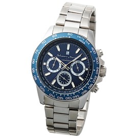 Salvatore Marra SSBL Men's Radio Solar Watch, Business, Analog, Quartz, Waterproof (Silver Blue) with Cross, silver x blue, Bracelet Type