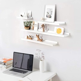 Gieanoo Wall Shelf, White, 30 cm, Picture Shelf, Solid Oak, Floating Shelf for Photo Frames and Decorations for Bedroom, Kitchen, Study