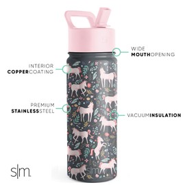 Simple Modern Botella de Agua para Niños con Pajita | Vaso Térmico Acero Inoxidable Aislado Reutilizable para Niños y Niñas | Summit Colección | 530ml | Unicorn Fields