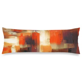 Burnt Orange Body Pillow Cover - Abstract Art Painting, Orange Brown, Zipper Closure, Modern Decorative Bedding, Soft Cushion, 20"x54" for Bedroom & Couch