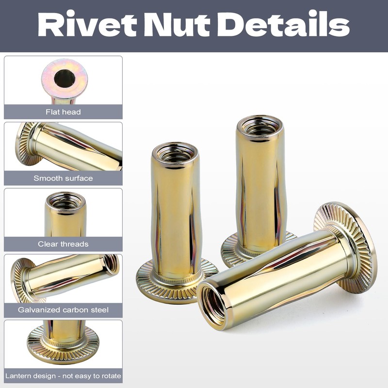 Gdotmely 1/4-20 Multi Grip Rivet Nut Kit, 50pcs Rivet Nuts,