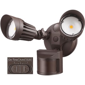 LEONLITE COB LED Security Light, Motion Sensor Flood Lights Outdoor, Aluminum, 3 Modes Motion Detector+Dusk to Dawn+Switch Control, 100-277V, Adjustable 2-Head, IP65, 5000K Daylight, ETL, Bronze