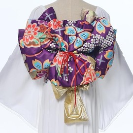 CAMDOM Japanese Kimono Pre-Tied Oversized Bow Sakura Obi Belt Luxury Waistband Sash Yukata Robe Accessories, Purple 1
