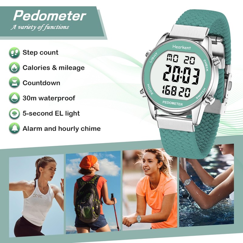 Hearkent Womens Pedometer Watch-Step Tracker Watch with Calories Counter-Non Bluetooth