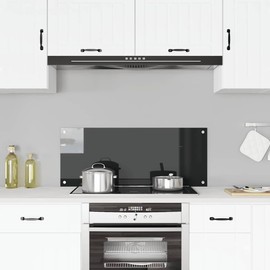 vidaXL Kitchen Backsplash, Kitchen Wall Tile Panel, Kitchen Sink Splash Guard for Wall Protector, Home Wall Decor, Black Tempered Glass