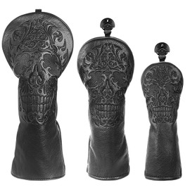 Craftsman Golf Black Skull Golf Club Head Cover For Driver Woods and Hybrids