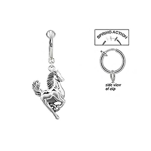 playful piercings Fake Belly Navel Non Clip on Steel Running Horse Dangle Ring