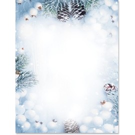 PaperDirect Snowy Winter Daydream Border Papers, Elegant Winter Design with Frosted Snowballs, Pinecones and Twigs, 8.5 x 11, Acid-Free, Ideal for Letters, Invitations, Flyers, Cards, 25 Sheets