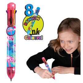 Deluxebase Rainbow Writer - Flamingo, Multicolour Pen from 8 in 1 retractable ballpoint pen, great novelty pens for kids and ideal office or school supplies