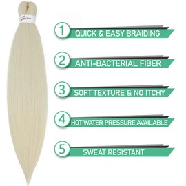 SOKU Platinum Blonde Pre Stretched Braiding Hair Extensions 24 Inch - 4 Bundles Synthetic Crochet Braids 613 Knotless Natural EZ Box Braids Hair Professional Soft Yaki Straight