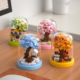 Tree House Series Micro Building Blocks Set, 1 Box Mini Assembly Models with Dust Cover, Creative Building Toy for Gifts:_Multicolor_7392 Autumn Leaf Tree House