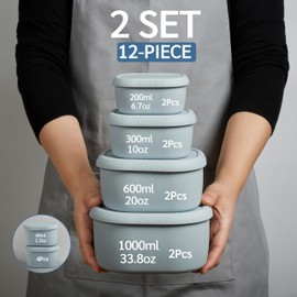 ISSEVE 12Pcs/Set Nesting Silicone Food Storage Containers with Lids, BPA Free Reusable Meal Prep Silicone Containers Airtight, Freezer Dishwasher Safe (33.8oz, 20oz, 10oz, 6.7oz, 1.3oz) (Grey)