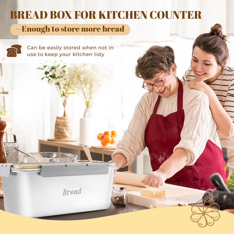 FoldTier 1 Pcs Large Stainless Steel Bread Container with Lid,