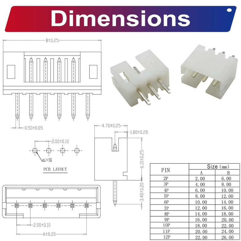 JTSINERU JST Connector Socket Kit, JST PH 2.0 2.0MM 2Pin