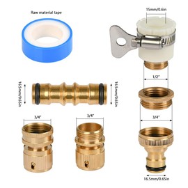 TIMESETL Brass Stretch Expandable Garden Hose Fittings Tap Adapter Connectors, 1/2 Inch and 3/4 Inch 2-in-1 Female Thread Tap Adapter and 3/4 Inch Garden Hose Connector