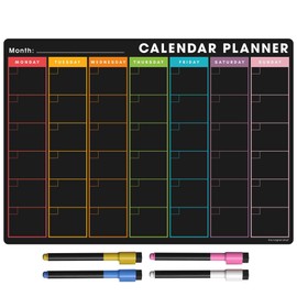 TMS Magnetic Monthly Planner and Dry Wipe Pen, Blackboard Fridge Calendar Whiteboard for Meal Prep, Notes, Reminders or Daily Planner | Dry Erase Memo Board for Kitchen or Office