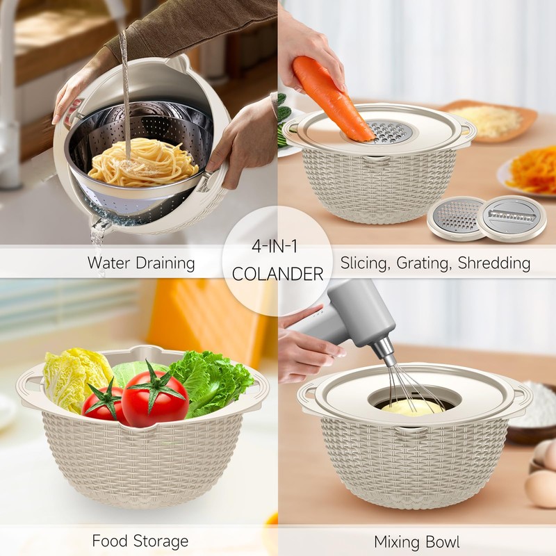 4-1 Colander with Bowl Set - Rotatable Colander Bowl with
