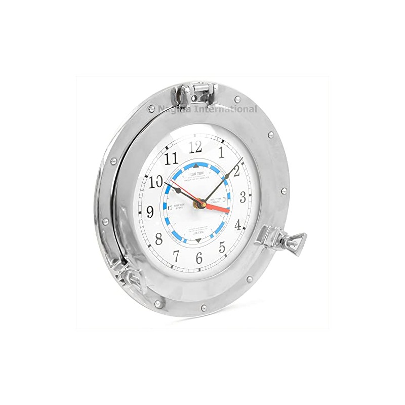 Nagina International Solid Brass Nickel Polished Porthole Time & Tide
