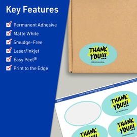 Avery TrueBlock Matte White Oval Labels with Sure Feed, 2" x 3-1/3", 200 Matte White Labels, Print-to-The-Edge, Laser/Inkjet Printable Labels, Great for Packaging and Product Labels