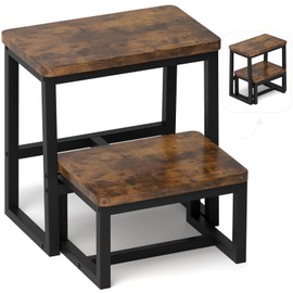 iTsst 2 Step Stool for Adults Wooden Step Stool with 500 Lbs Capacity, 3 in 1 Heavy Duty Sturdy Stepping Stools Bedside Foot Stool for Kichen/Bathroom/Bedroom High beds, Non-Slip Pads