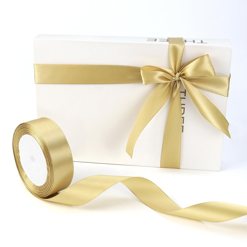 1 Roll Gold Double Faced Satin Ribbon 24 Yards Satin