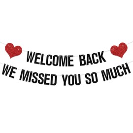 Calkkrer Pack of 1 Welcome Home Banner, Welcome Garland, Black/Red Welcome Banner, Welcome Back Party Decoration, We Have You Missed Banner