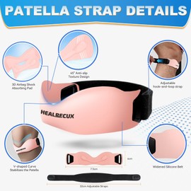 Healrecux Patella Tendon Bandage, Patella Bandage Patella Knee Support for Football, Basketball, Running, Tennis, Tendonitis, Volleyball and Squats, Patella Tendon Knee Support, Pink