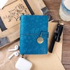 aoaoway Refillable Leather Journal, Handmade Blue Leather Notebook with Bookmark