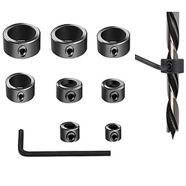 9 Pcs Drill Depth Stop Set Ring Drill Bit, Drill Depth Limiter, Positioner Spacing Ring, Depth Limiter Locator with Hexagon Wrench for Woodworking, Black (3/4/5/6/8/10/12/16mm)