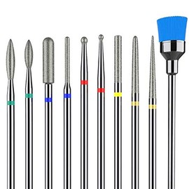 MELODYSUSIE Nail Drill Bits Set Diamond Metal Professional 3/32 Inches, for Acrylic Nails and Electric Nail Files Drill Machine Manicure Pedicure Home Salon Use, 10pcs (Sliver)