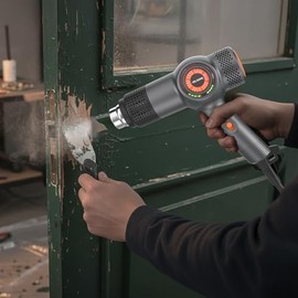 Heat Gun Fast Heating 1800W 122℉-1202℉ LED 3-color light to display temperature Shrink wrap heat gun with 4 Nozzles for Soften,Car film,Drying