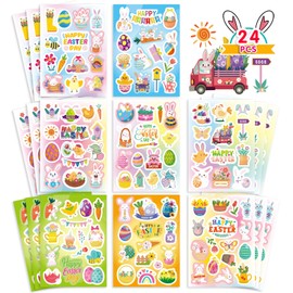 24 Sheets Easter Stickers for Kids 342PSC Spring Stickers Easter Stickers for Easter Eggs Easter Bunny “Happy Easter, Easter Treats for Kids, Easter Basket Stuffers