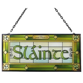 Royal Tara Slainte Stained Glass Window Hang SuncatcherWall Hanging Irish Plaque Cheers Rectangle Handcrafted Shamrock Decor Housewarming Gift (3.7"x8")