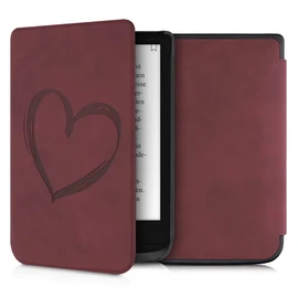 kwmobile Case Compatible with Pocketbook Touch Lux 4/5/Touch HD 3/Color (2020)/Vivlio Lux 5 Case - Faux Leather Cover - Heart Brush Dark Red