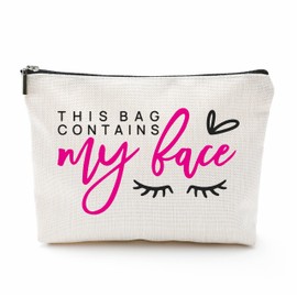 JCVUK This Bag Contains My Face Cosmetic Bag, Eyelash Make Up Linen Bag, Funny Quotes Toiletry Bag, Zipper Pouch For Travel & Daily Uses, Gift For Girls, Bags & Accessories - A06
