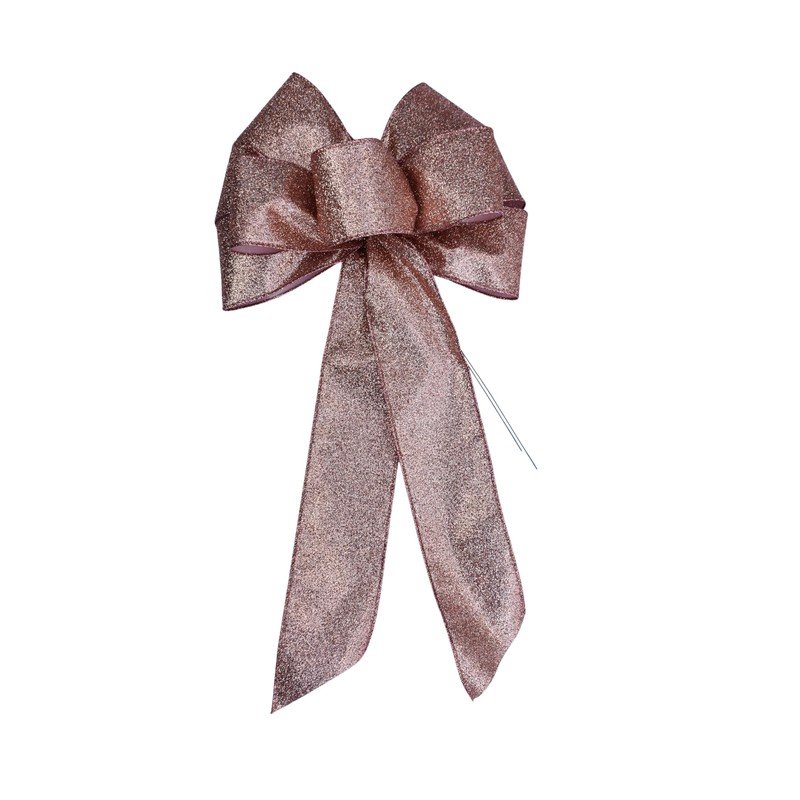 Rose Gold Glitter Glimmer Wired Holiday Wreath Bow (8, Large)