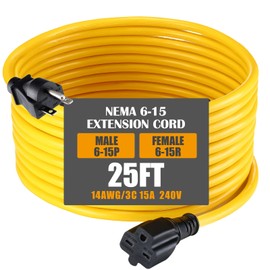 Tellegloww 25ft NEMA 6-15 Extension Cord 6-15P Male to 6-15R Female, 15 AMP Power Cable for 220/240V Air Condition, LED Grow Lights, Digital Ballast Power Cord Heavy Duty 14AWG/3C, 240V, 3750W