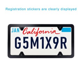License Plate Frames Black, 2Pcs 4 Hole License Plate Holders, License Plate Frame Stainless Steel, Universal US Car License Plate Covers with Screws Washers Caps, by Lrokimg