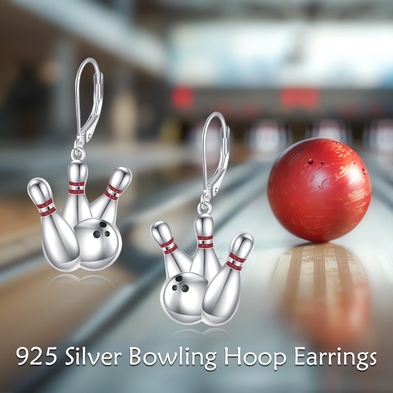 YFN Bowling Earrings Sterling Silver Bowling Pins and Ball Dangle
