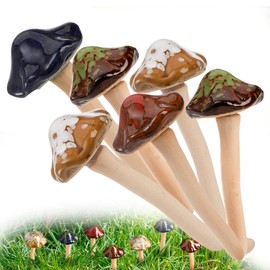 Esshogo Pack of 6 Ceramic Mushrooms, Colourful Garden Mushrooms, Pots Decoration, Ceramic Ornament, Garden Mushrooms, Garden Mushroom Decoration, Garden Decoration Mushrooms