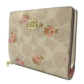 Coach FCAR14 Signature Floral Print C Charm Snap Round Zip Wallet Ladies' Wallet, sand multi
