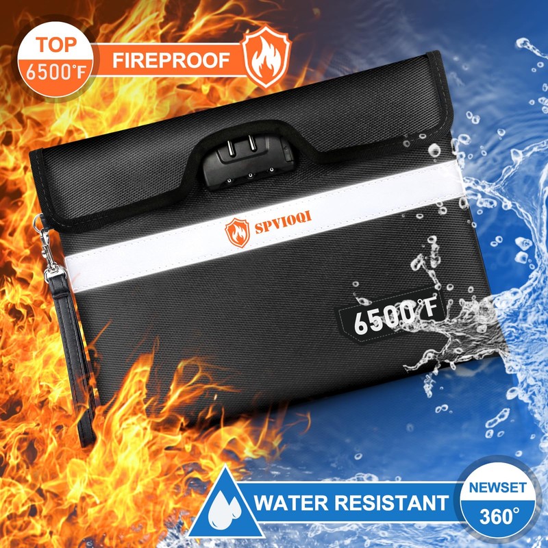 6500°F Upgraded Fireproof Document Bag with Lock, Fire proof Money