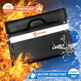 6500°F Upgraded Fireproof Document Bag with Lock, Fire proof Money Bag for Cash w. Zipper/Reflective Strip, 10 Layers of Heat Insulated Materials, Water Resistant Fireproof Bag for Documents, Fire Bag