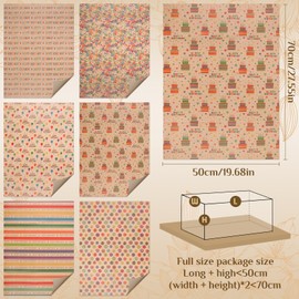 Gift Wrapping Paper, Birthday Wrapping Paper Set 6 X Recycle Gift Wrap Sheets (50 x 70cm) with Sticker, Tape, Tags for Kids Retro Kraft Gift Wrap Paper for Birthday, Party or Wedding Gift