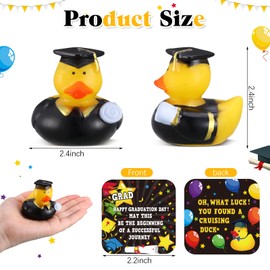 Gemscream 30 Pcs Grad Rubber Duck with Party Cards Mini Grad Rubber Ducky Favor Graduation Rubber Ducks Gifts with Graduation Cap and Certificate Pool Bath Toys for Graduation Party Supplies (Black)