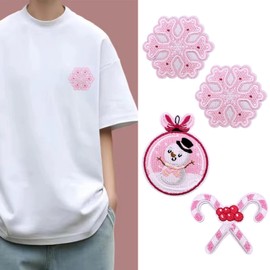 Christmas Iron on Patches Christmas Tree Snowflake Sequin Christmas Patches for Clothes Hats Gingerbread Iron on Patches Christmas Iron on Transfers Heat Transfers (Pink Snowflake)