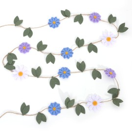 Colorful Daisy Leaf Garland - Bohemian Themed Party Decorations,Felt Flower Banner Photo Backdrop,Spring Floral Leaf Chain Felt Garland,Daisy Party Wall Hanging Decorations (Blue Purple White)