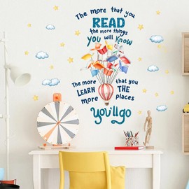MXAEUK Reading Book Wall Decal,The More That You Read The More Things You Will Know Inspirational Quote Vinyl Wall Stickers, Removable Educational Reading Artwork for Classroom Office Library Decor