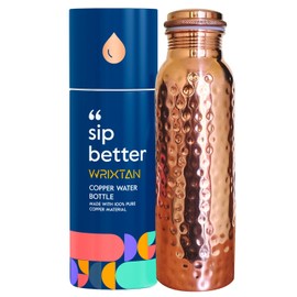 WRIXTAN Premium Hammered Pure Copper Water Bottle – 1 Liter (34 Oz) | Handcrafted Design | Leak-Proof, Durable & Eco-Friendly | Elegant & Sustainable for Office, Yoga, Travel & Fitness